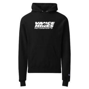 Black hoodie with a bold white 'VANCE HINES MOTORSports' logo on the chest, front view.