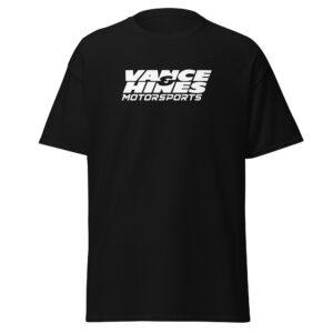 Black T-shirt featuring a large white 'Vance Hines Motorsports' logo on the chest.